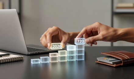 Person reviewing credit score on laptop while following a step-by-step guide to build credit from scratch in 2026