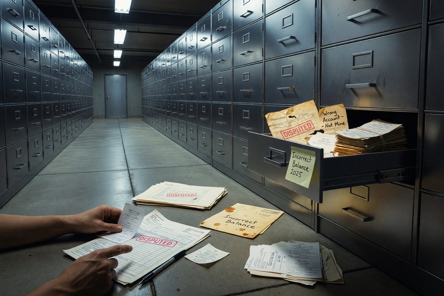 Sample dispute letter template laid out on a desk with a pen and envelope