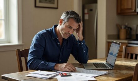 Person reviewing credit report after filing for bankruptcy showing score impact