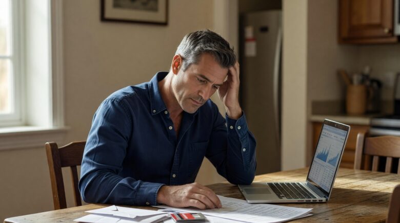 Person reviewing credit report after filing for bankruptcy showing score impact