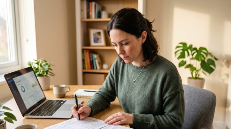 Person reviewing a credit report with a charge-off account highlighted