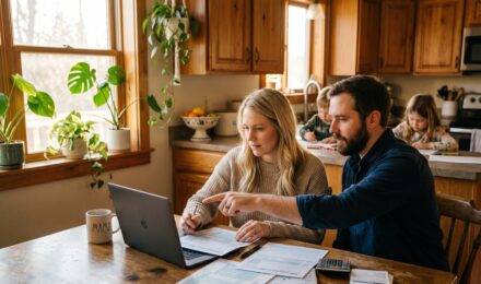 Parent and child reviewing child tax credit income limits and eligibility rules on a laptop