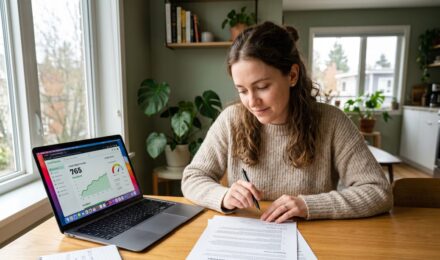 Person reviewing credit builder loan options on a laptop to improve their credit score