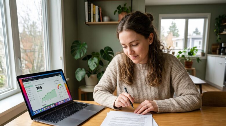 Person reviewing credit builder loan options on a laptop to improve their credit score