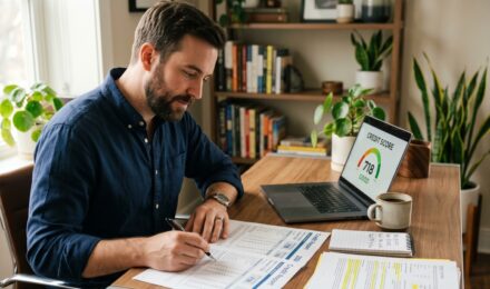 Person reviewing credit report and taking notes for DIY credit repair