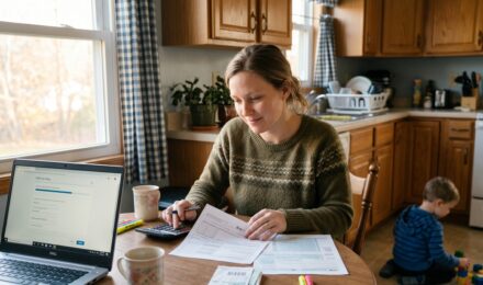 Person reviewing earned income tax credit eligibility requirements on tax documents