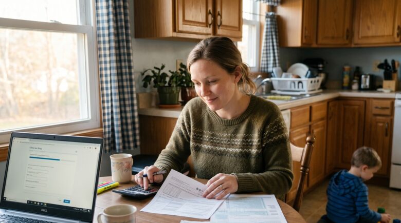 Person reviewing earned income tax credit eligibility requirements on tax documents