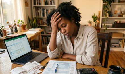 Freelancer reviewing tax documents and avoiding common tax mistakes at a desk