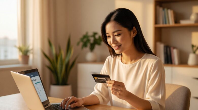 Person reviewing credit score progress on a smartphone showing how long it takes to build credit from zero