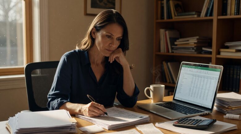 Person reviewing tax documents to avoid an IRS audit