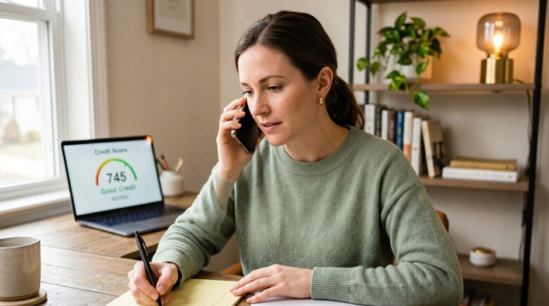 Person reviewing credit report and writing a pay for delete negotiation letter to a creditor