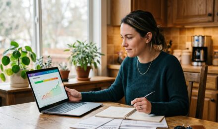 Person reviewing credit report and financial documents to rebuild credit after repossession