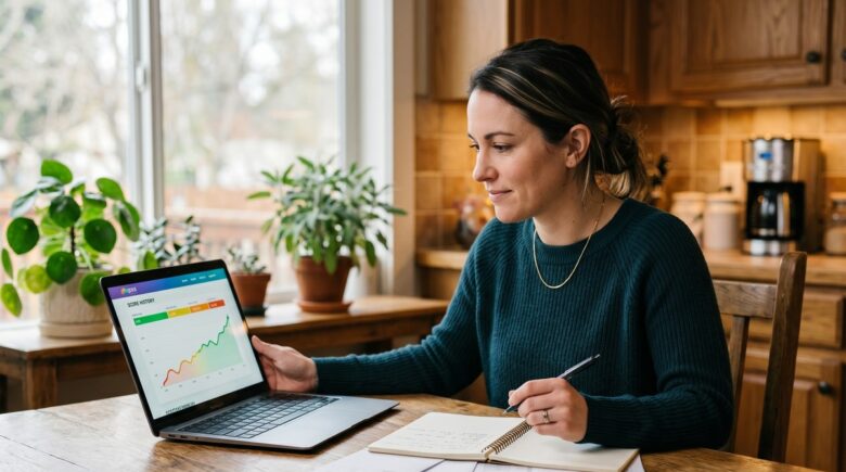 Person reviewing credit report and financial documents to rebuild credit after repossession