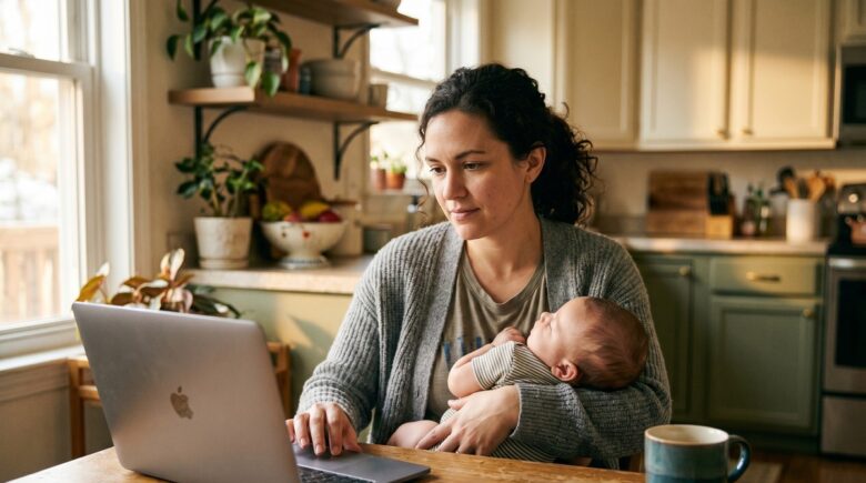 Stay-at-home parent reviewing credit card options at home to build credit with no income
