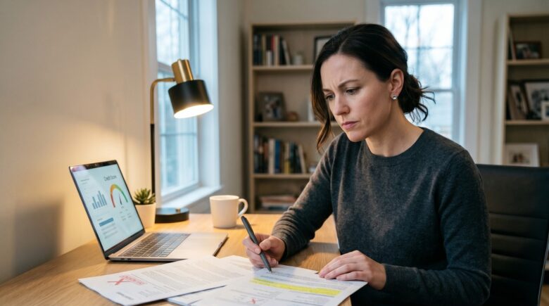 Side-by-side comparison of a collection account and a charge-off entry on a printed credit report