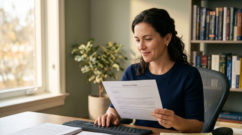 Person reviewing a debt collection letter alongside a credit report at a desk