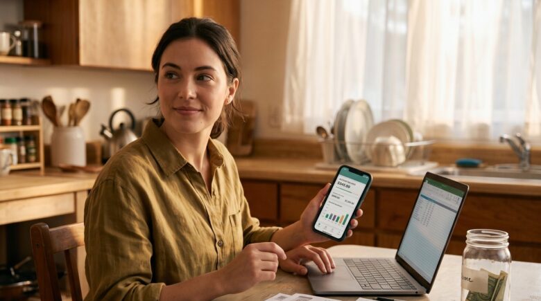 Person reviewing financial options on a laptop with an empty wallet beside them on a desk