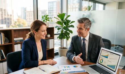 Person reviewing investment charts on a laptop next to a notebook, weighing self-managed investing against hiring a financial planner