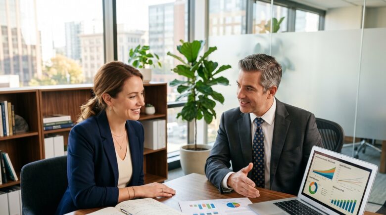 Person reviewing investment charts on a laptop next to a notebook, weighing self-managed investing against hiring a financial planner