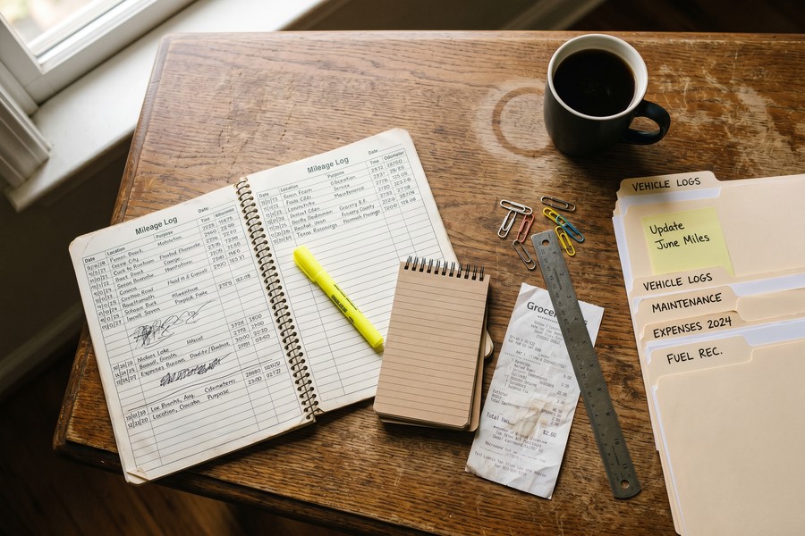 Simple freelancer expense tracking spreadsheet open on laptop with receipts nearby