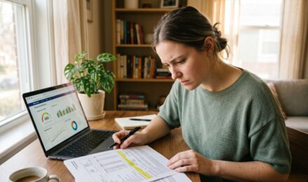 Person reviewing hard inquiries on their credit report on a laptop screen