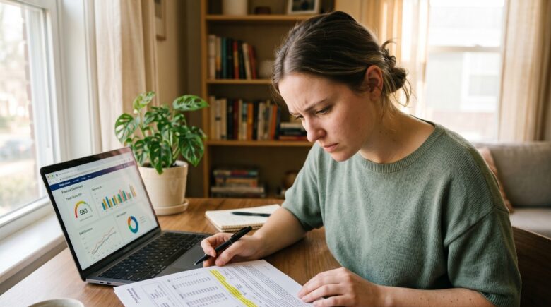 Person reviewing hard inquiries on their credit report on a laptop screen