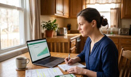 Person reviewing credit report and financial documents while planning credit recovery after job loss