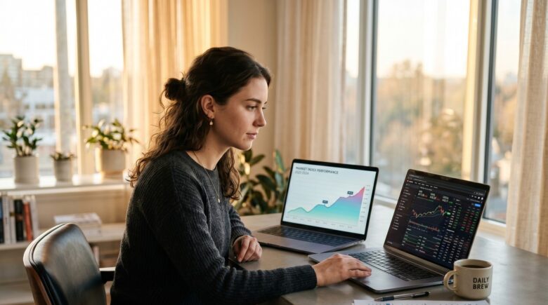 Side-by-side comparison of index funds vs ETFs on a financial planning screen