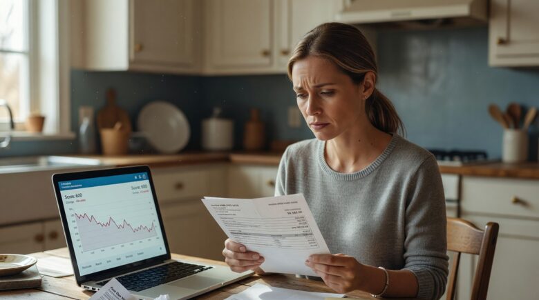 Person reviewing credit report affected by medical debt collection