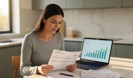 Person reviewing credit report after medical debt collection to rebuild credit