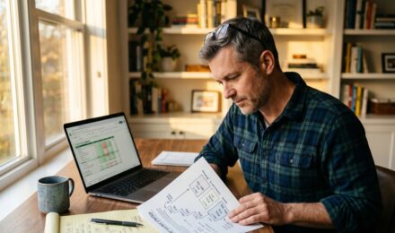 Person reviewing a Roth conversion ladder tax strategy on a financial planning worksheet