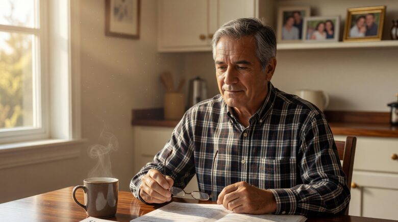 Person reviewing social security claiming age options at 62, 67, and 70 on a retirement planning chart