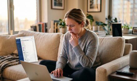 Person reviewing bank statement on laptop with multiple subscription billing charges highlighted