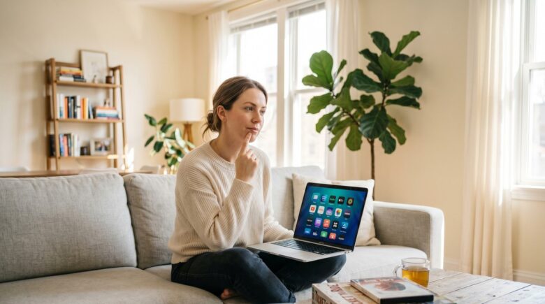Person comparing subscription service costs on a laptop to decide when subscriptions are worth it