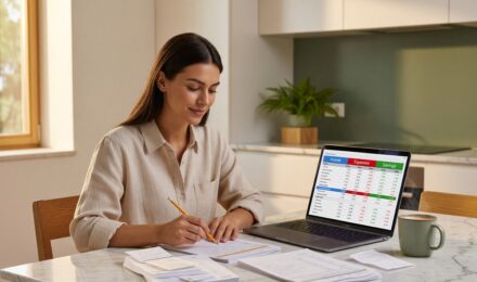 Side-by-side comparison of zero-based budgeting and the 50/30/20 rule on a budgeting worksheet