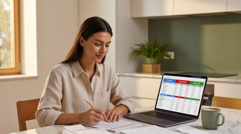 Side-by-side comparison of zero-based budgeting and the 50/30/20 rule on a budgeting worksheet