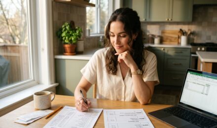 Two budget worksheets side by side on a desk, one labeled zero-based budget and the other showing the 50/30/20 percentage breakdown