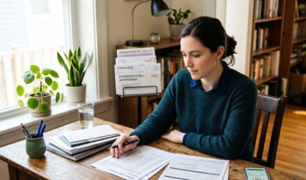 Person reviewing credit score report without using credit cards