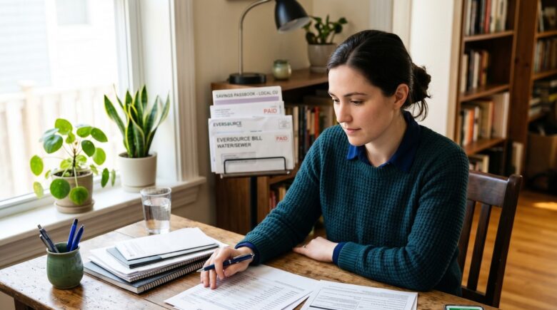 Person reviewing credit score report without using credit cards