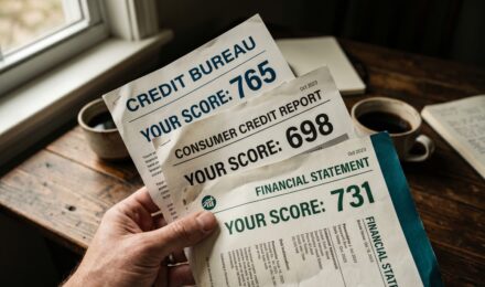 Comparison of different credit score numbers displayed on various websites and credit monitoring platforms