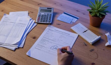 New business owner reviewing documents for opening a business bank account