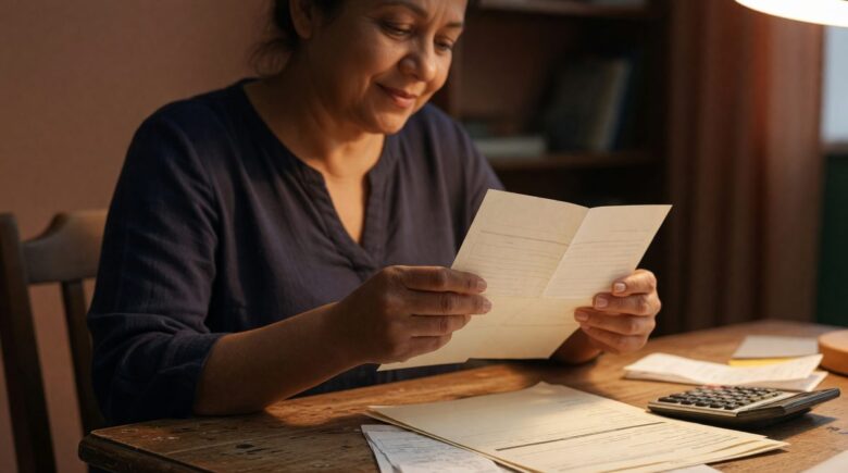 Person reviewing charitable donation tax deduction documents and calculator