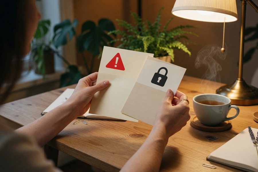 A person reviewing their credit report on a tablet, looking for unauthorized accounts