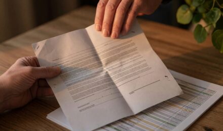 Landlord reviewing credit score on rental application form