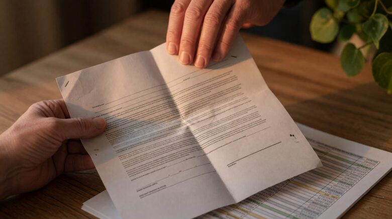 Landlord reviewing credit score on rental application form