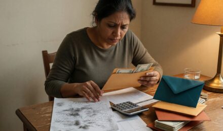 Person reviewing emergency fund savings plan with calculator and notebook