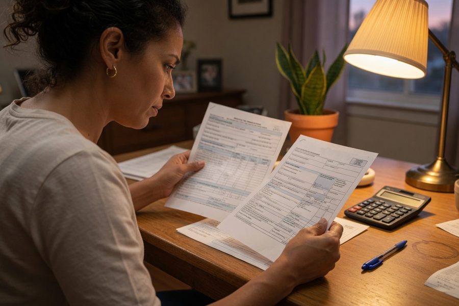 A tax form with a calculator showing itemized deduction totals.