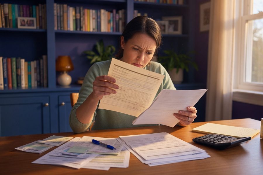 A first-time homeowner reviewing a mortgage statement with PMI highlighted.