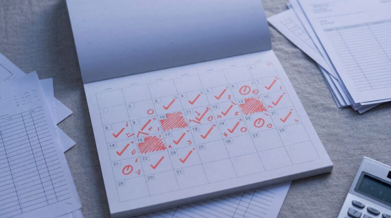 Freelancer reviewing monthly income fluctuations and building a financial buffer on laptop