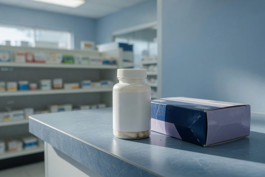 A side‑by‑side pharmacy display of brand‑name and generic cholesterol medications with their prices